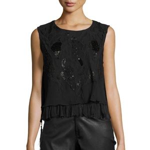 Tahari Carlyn Silk Chiffon Embellished Blouse